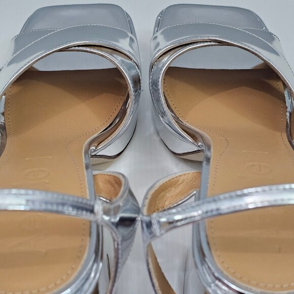 Aeyde Platform Block Heel Sandal Women EU 39 Metallic Silver Leather Ankle Strap - Picture 13 of 16